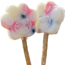 To poteformede hundeis på pind